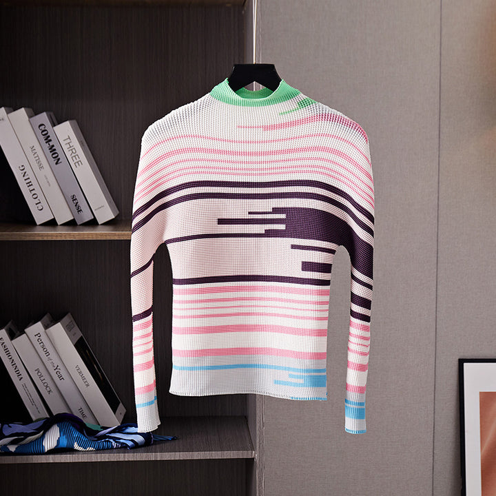 Pleated Pink Print 2 Pieces Set Loose T Shirt Color Block + A-line Skirts Women Luxury Clothes Spring Elegant