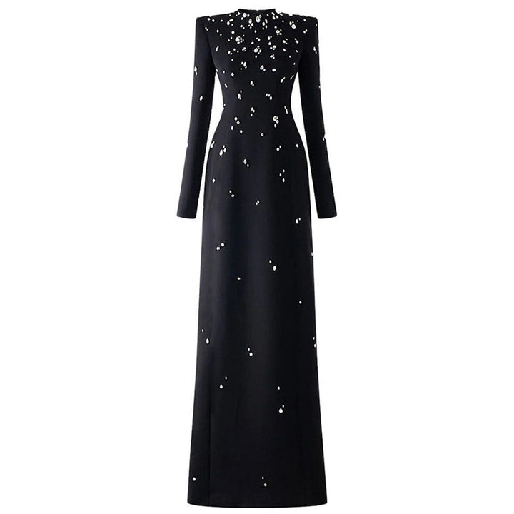 Elegant long evening dress with heavy-duty beading diamond inlay long-sleeved and bandage style