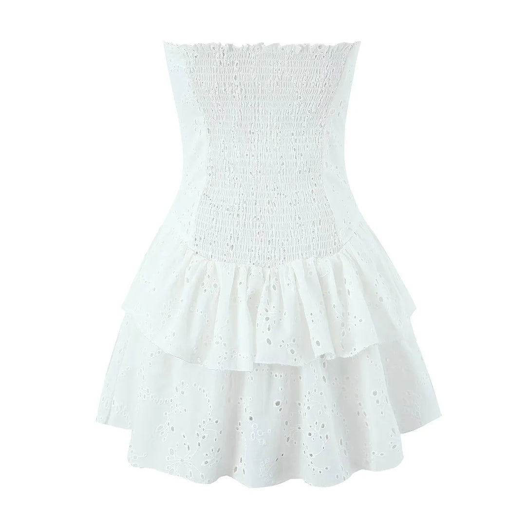 Embroidered fishbone strapless dress
