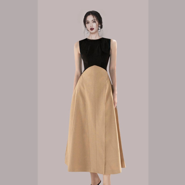 Hit Color Summer Dresses For Women Round Neck Sleevless High Waist Folds Slim Pullover Dress