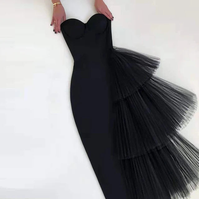 New Red Color Women Sexy Off the Shoulder Ruffles Bodycon Mid-calf Dress Rayon Bandage Celebrate Birthday Party Dress