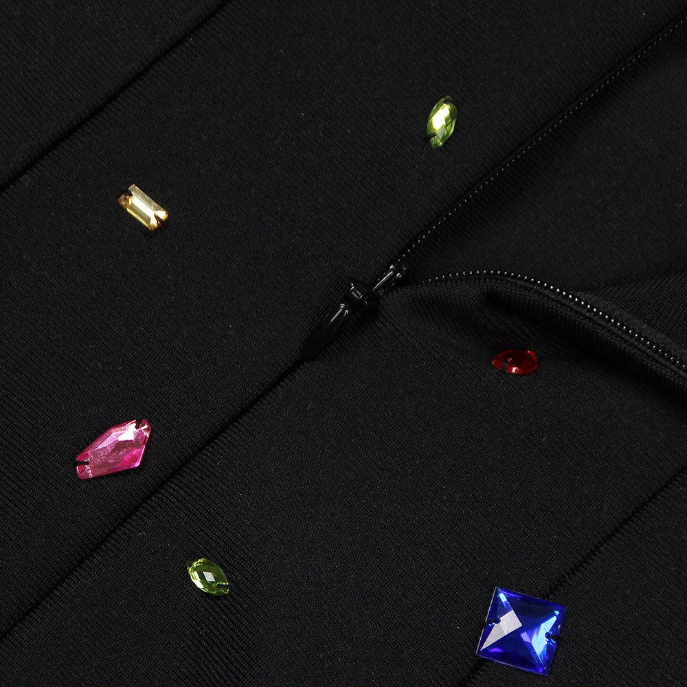 Fashion Heavy Industry Colorful Diamond Solid Medium Length Women&