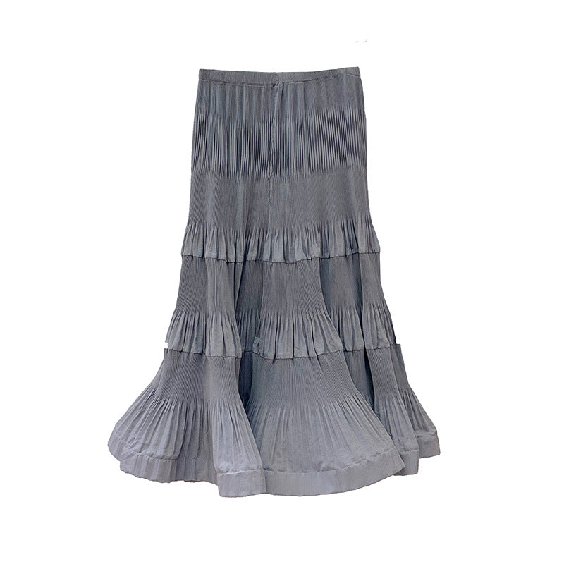 Elastic waist pleated skirt for women&