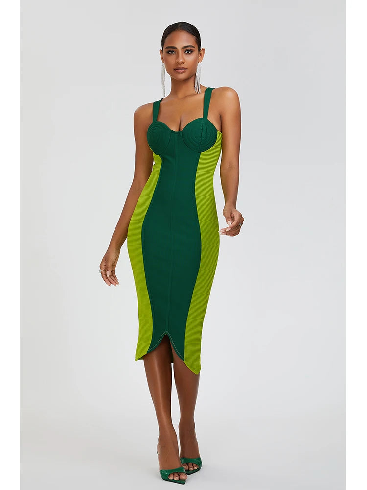 Green bandage dress sexy runway dress buttocks wrapped skirt