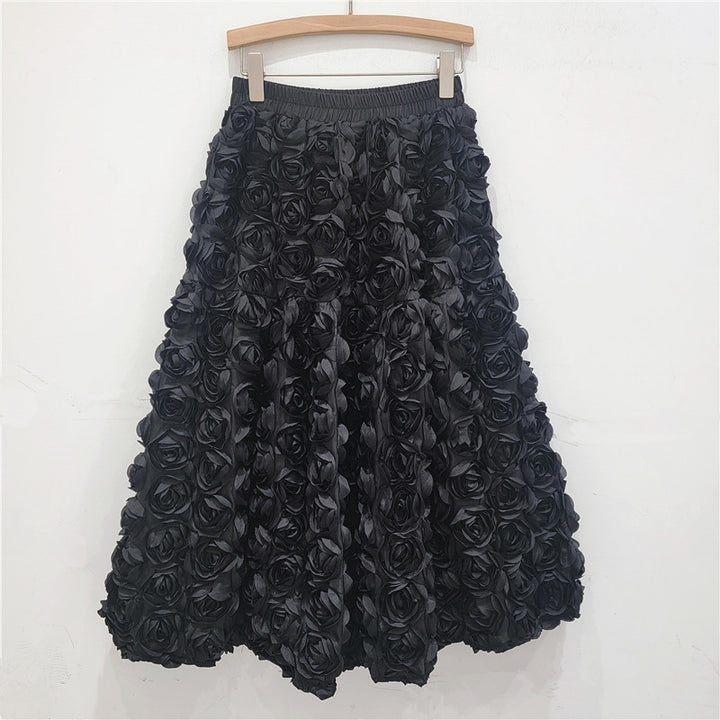 Half skirt French three-dimensional flower high waist fashion A-line half skirt long skirt