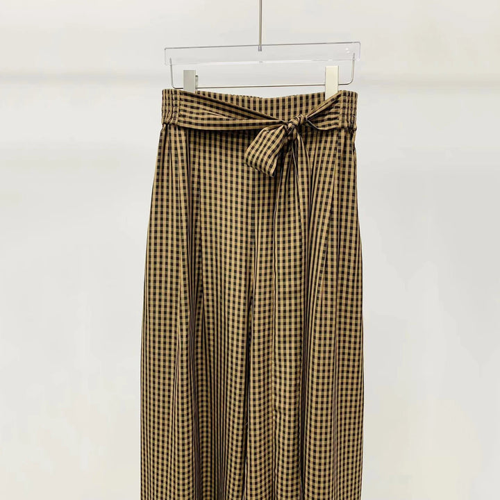 Commuter Loose y2k Elastic High Waist Tie Wide Leg Casual Pants Vintage Plaid Loose Hundred Women&