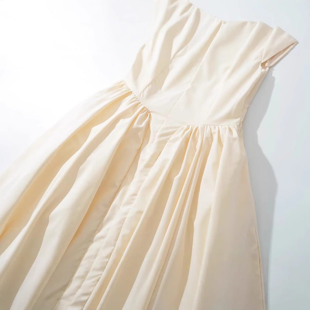 Sleeveless backless mid length dress slim fit mesh solid color dress