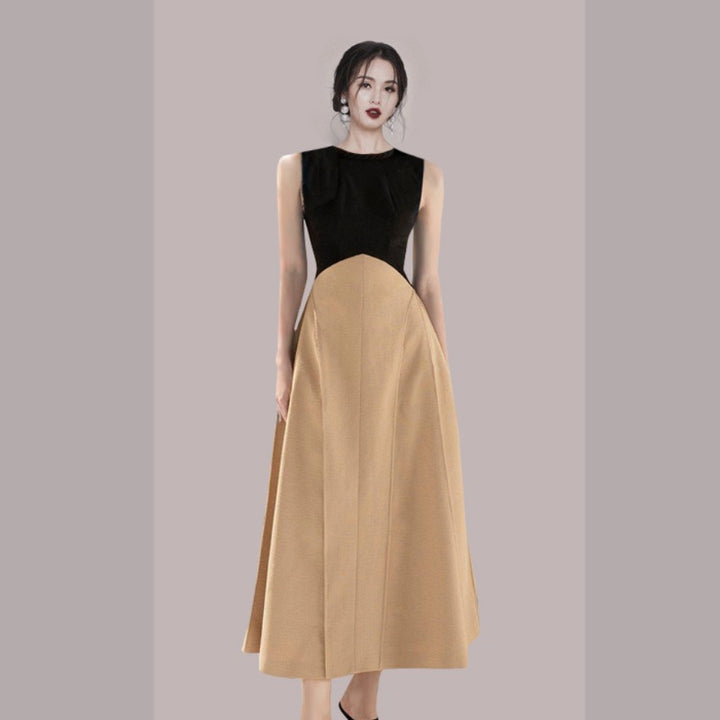 Hit Color Summer Dresses For Women Round Neck Sleevless High Waist Folds Slim Pullover Dress