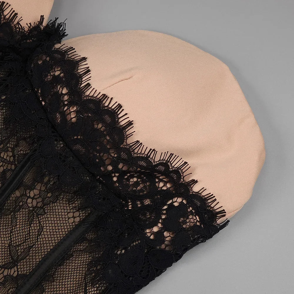 New Sexy Apricot Strapless Lace Elastic Long Dress For Women&