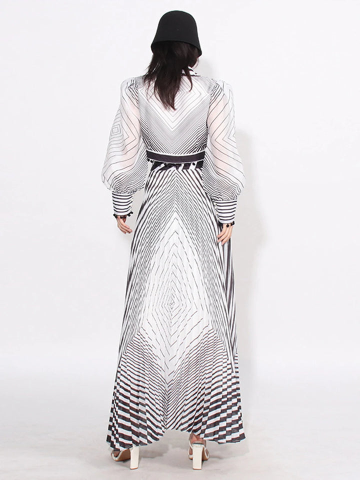 Striped lace up shirt+high waisted skirt set of two pieces