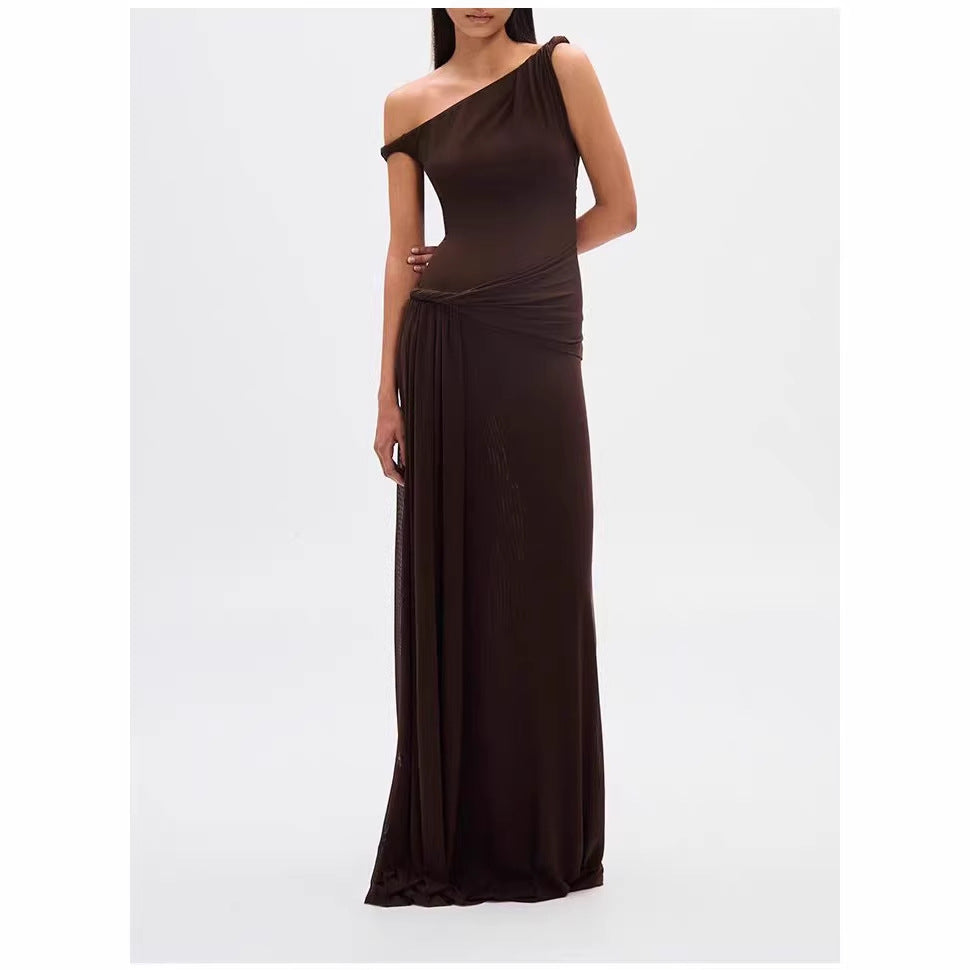 Twisted ribbon slim fit hip hugging knitted dress long skirt