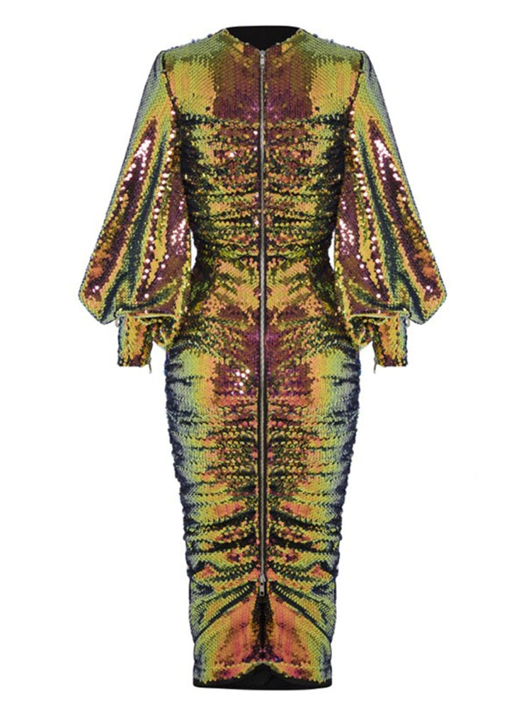 Women Elegant Midi Dress New Round Neck Long Sleeve A Line Evening Party Dresses Fashion Tide Autumn Summer 13DA2759
