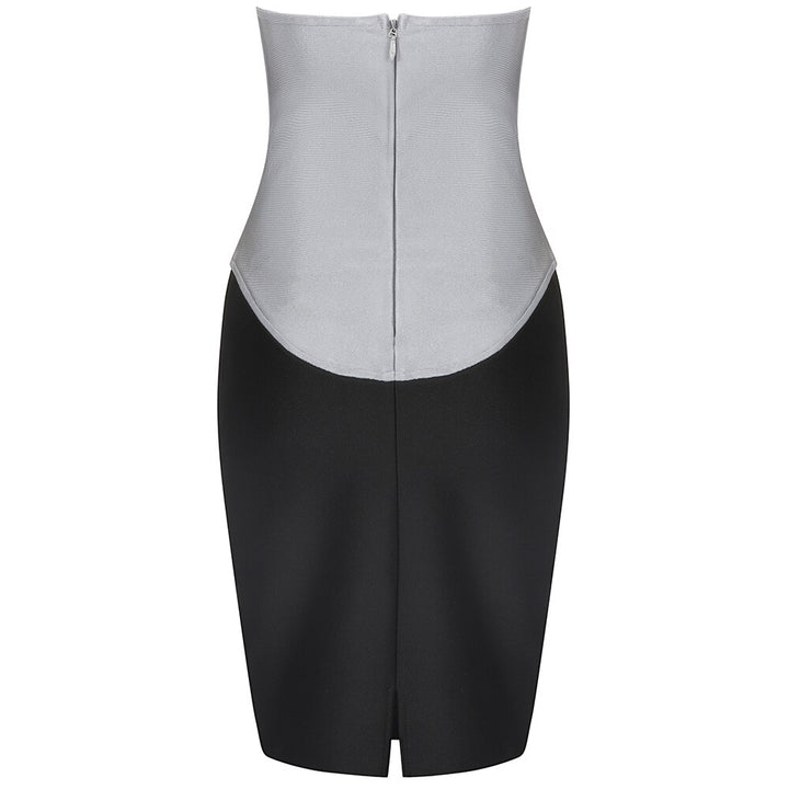 Chic Color Block Bandage Mini Dress Sexy Strapless Sleeveless Celebrity Party Club Dress