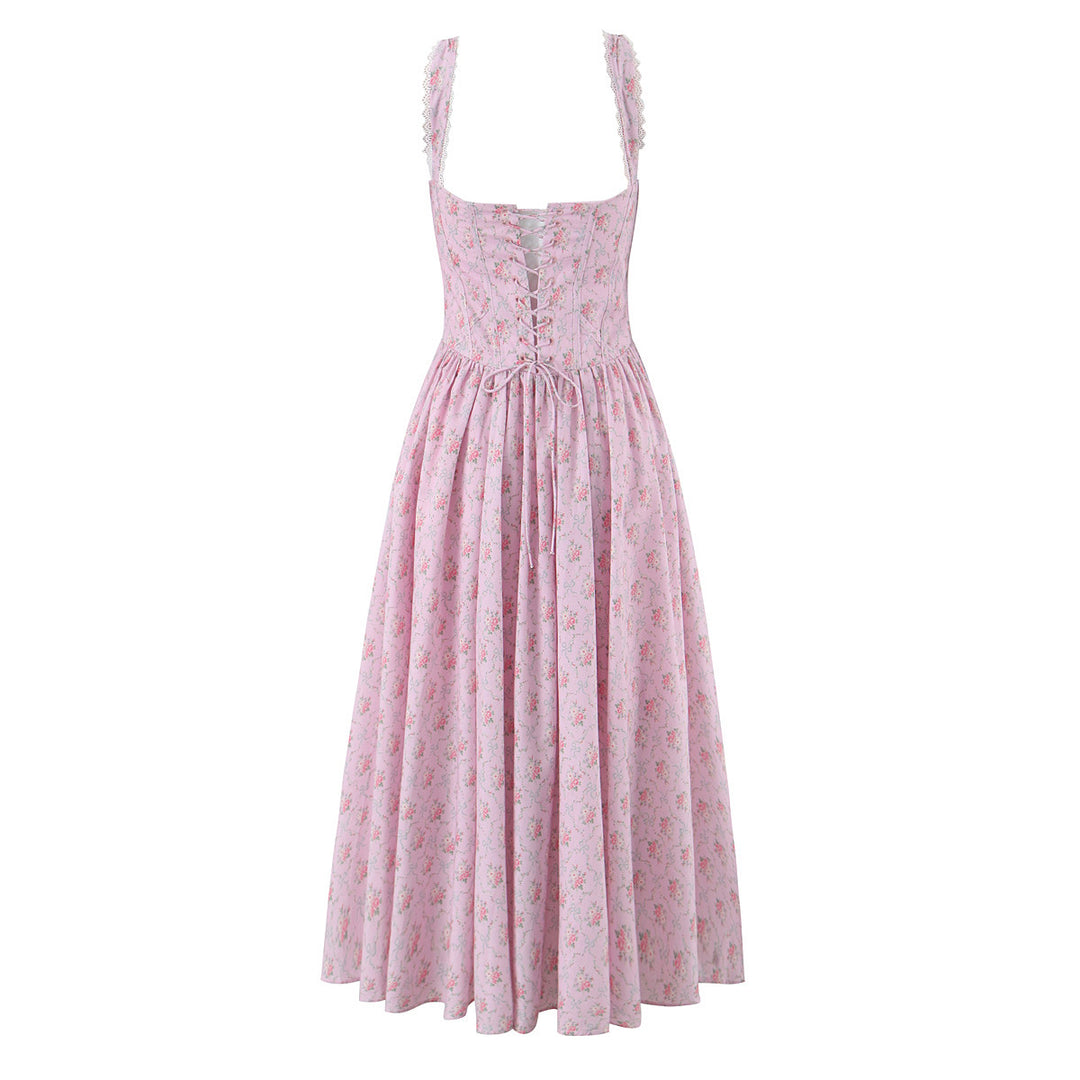 Lace patchwork back strap camisole dress