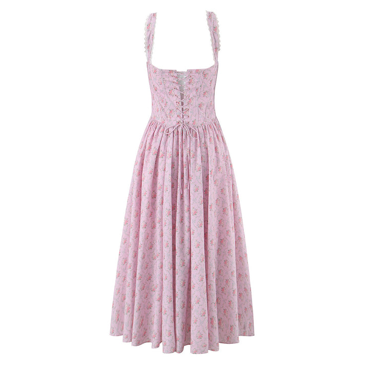 Lace patchwork back strap camisole dress