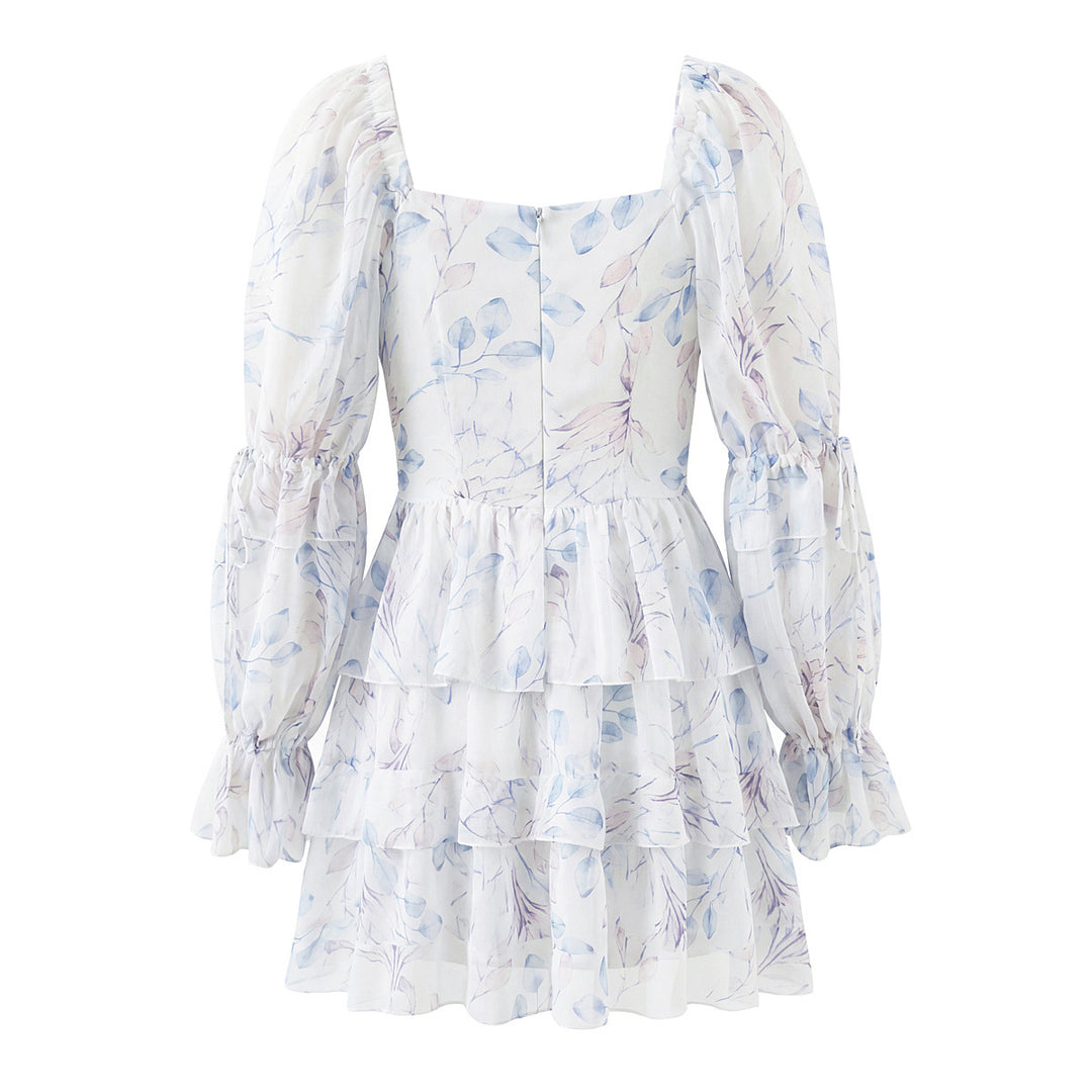 Slim fit printed black fungus contrasting dress