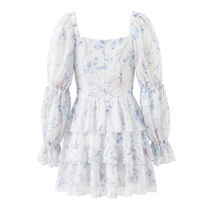 Slim fit printed black fungus contrasting dress