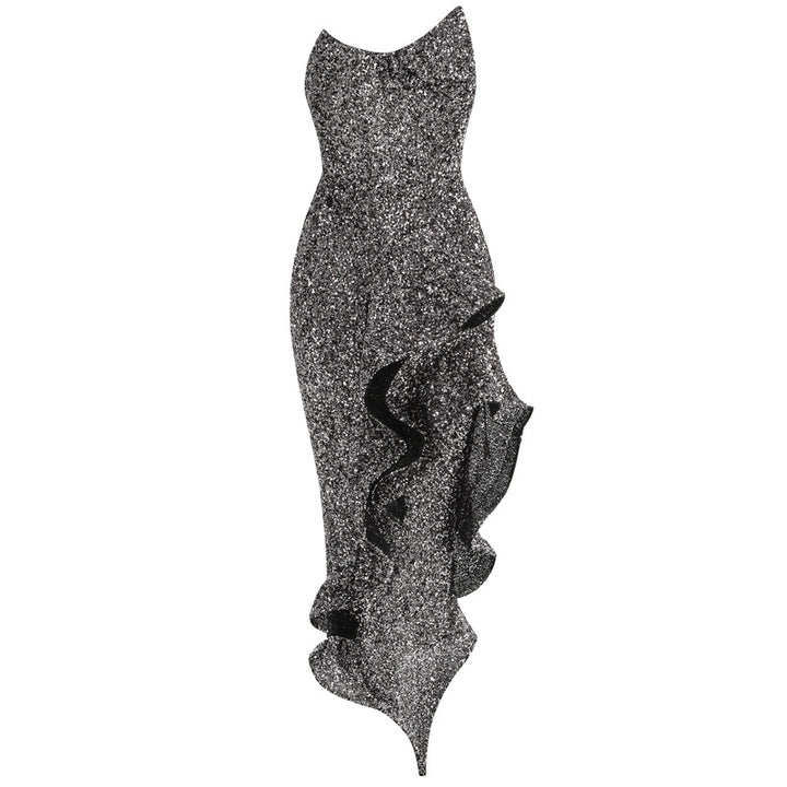 Strapless long skirt with lotus leaf hem party dress