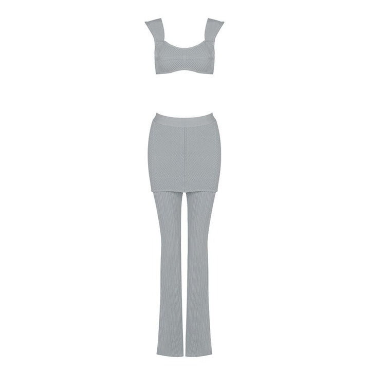 Tank Top Pants Two Piece Set Camisole Stretch Knit Flare Pants Bandage Crop Tops Full Length Pants Suit New High Quality