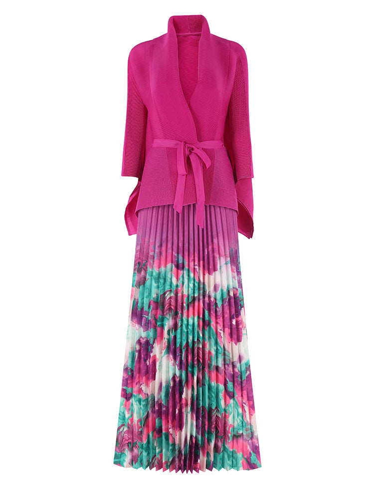 Wrinkle print lapel tie long sleeved top for women&