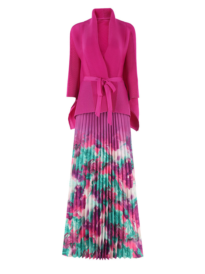 Wrinkle print lapel tie long sleeved top for women&