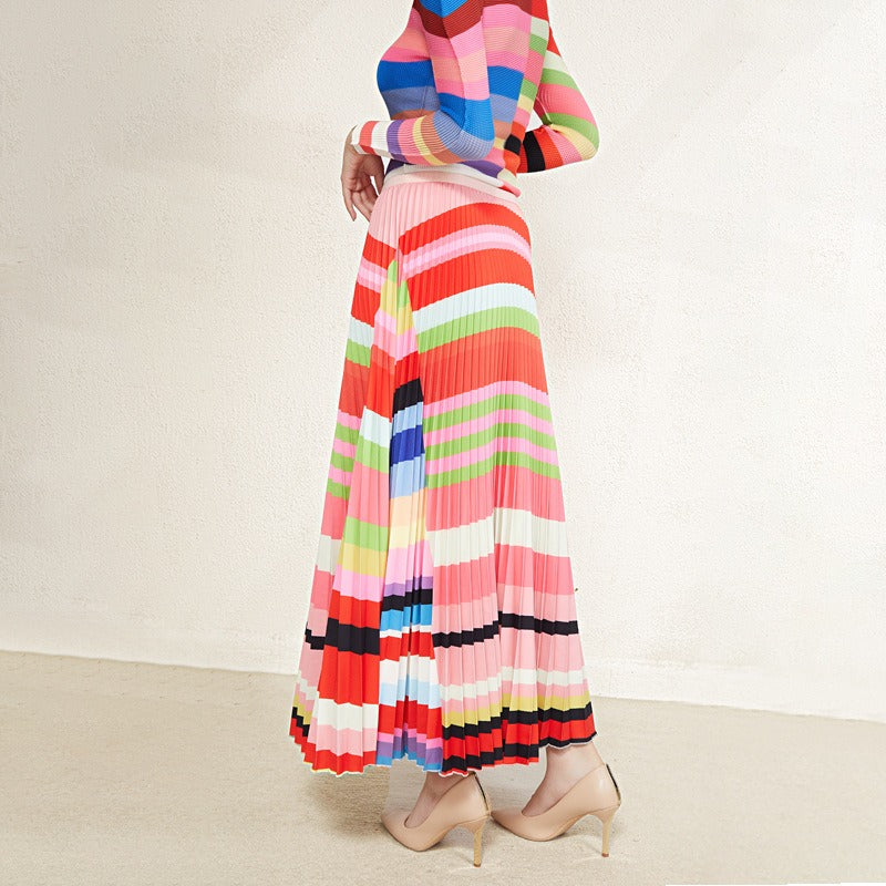 2 Pieces Set Fashion Long Sleeves Slim Tops High Waist Skirts Fashion Printed Clothing