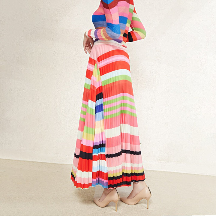 2 Pieces Set Fashion Long Sleeves Slim Tops High Waist Skirts Fashion Printed Clothing