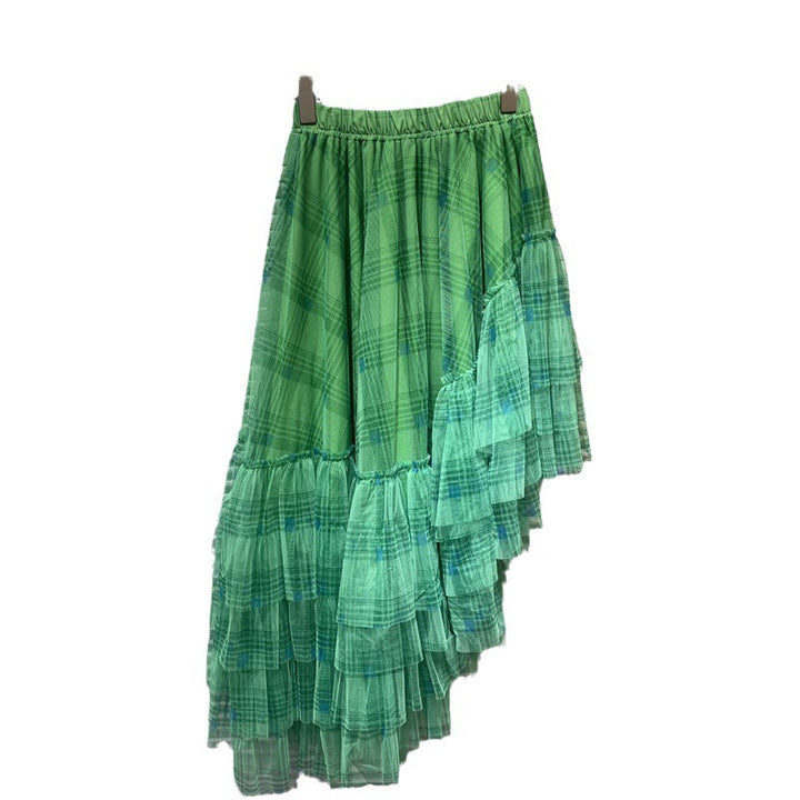 Solid Color Patchwork Gazue Dissymmetry High Waist A Line Skirt