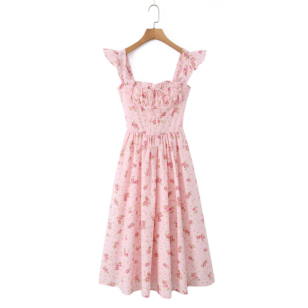 French gentle style rose mid length dress