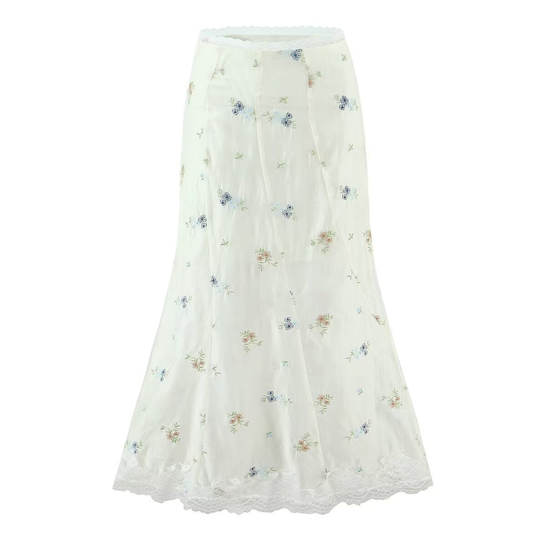 Embroidered lace up top+Embroidered skirt set