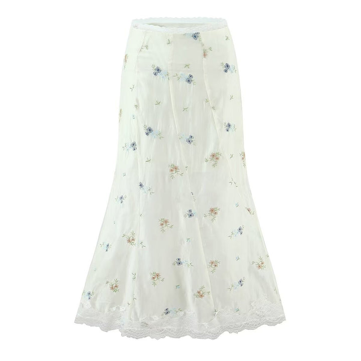 Embroidered lace up top+Embroidered skirt set