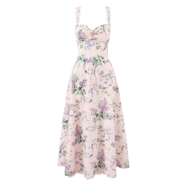 Cotton printed lace patchwork mid length dress