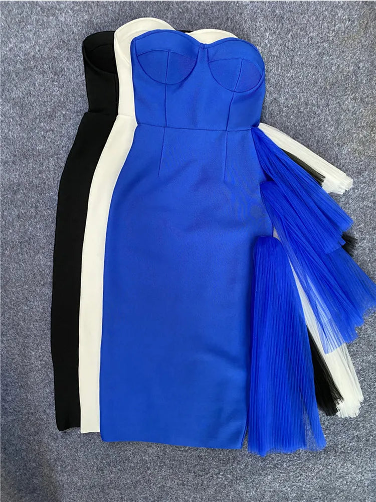 New Red Color Women Sexy Off the Shoulder Ruffles Bodycon Mid-calf Dress Rayon Bandage Celebrate Birthday Party Dress