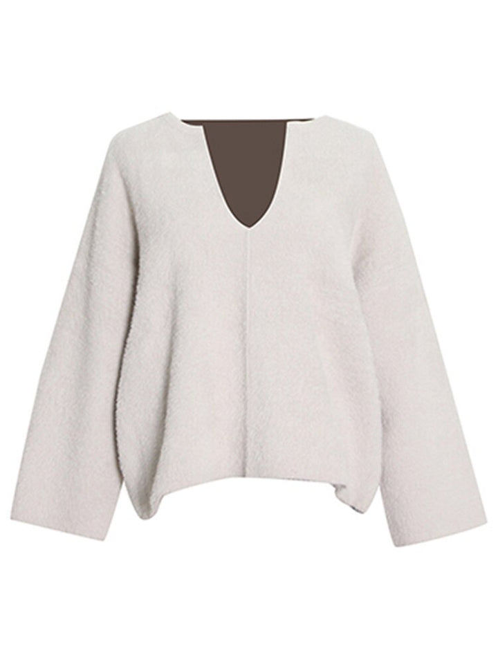 Solid Minimslist Pullover Sweater for Women V Neck Long Sleeve Straight Kintting Sweaters Female Clothing Fashion New
