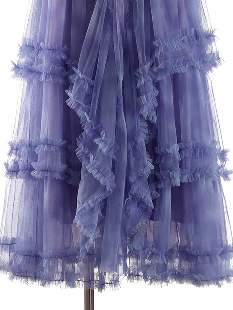 Gradient Skirt For Women High Elastic Waist Spliced Mesh Skirts Fashion Tide Female Clothing