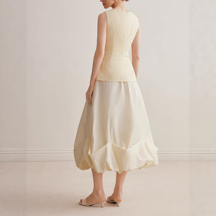 Chic Bubble Skirt Women Spring Summer Design Pleated Hem Mini A-Line Skirt