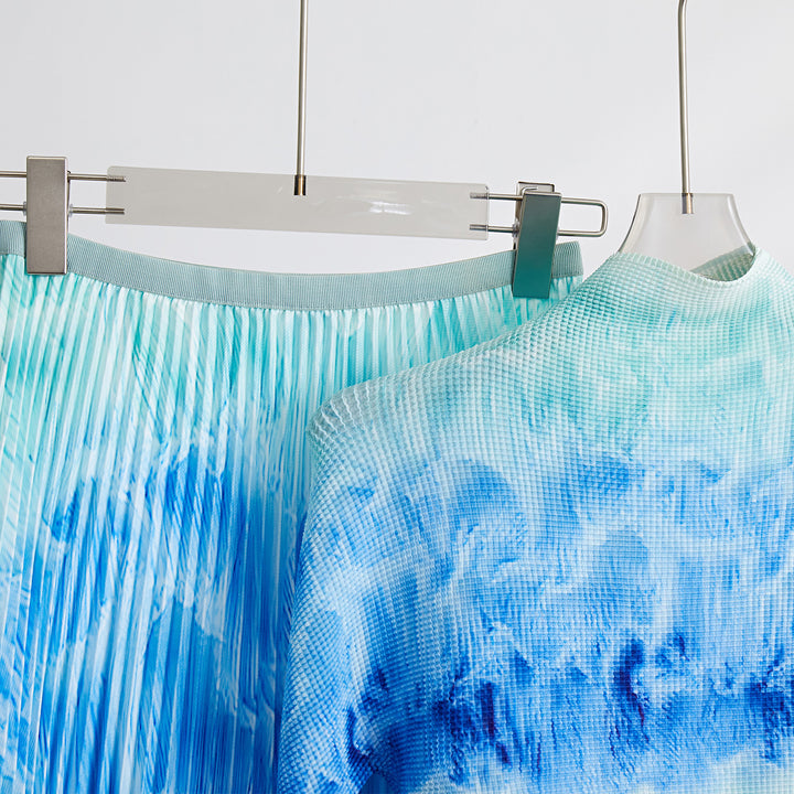 Printed Wave Pleated 2 Pieces Set Women&