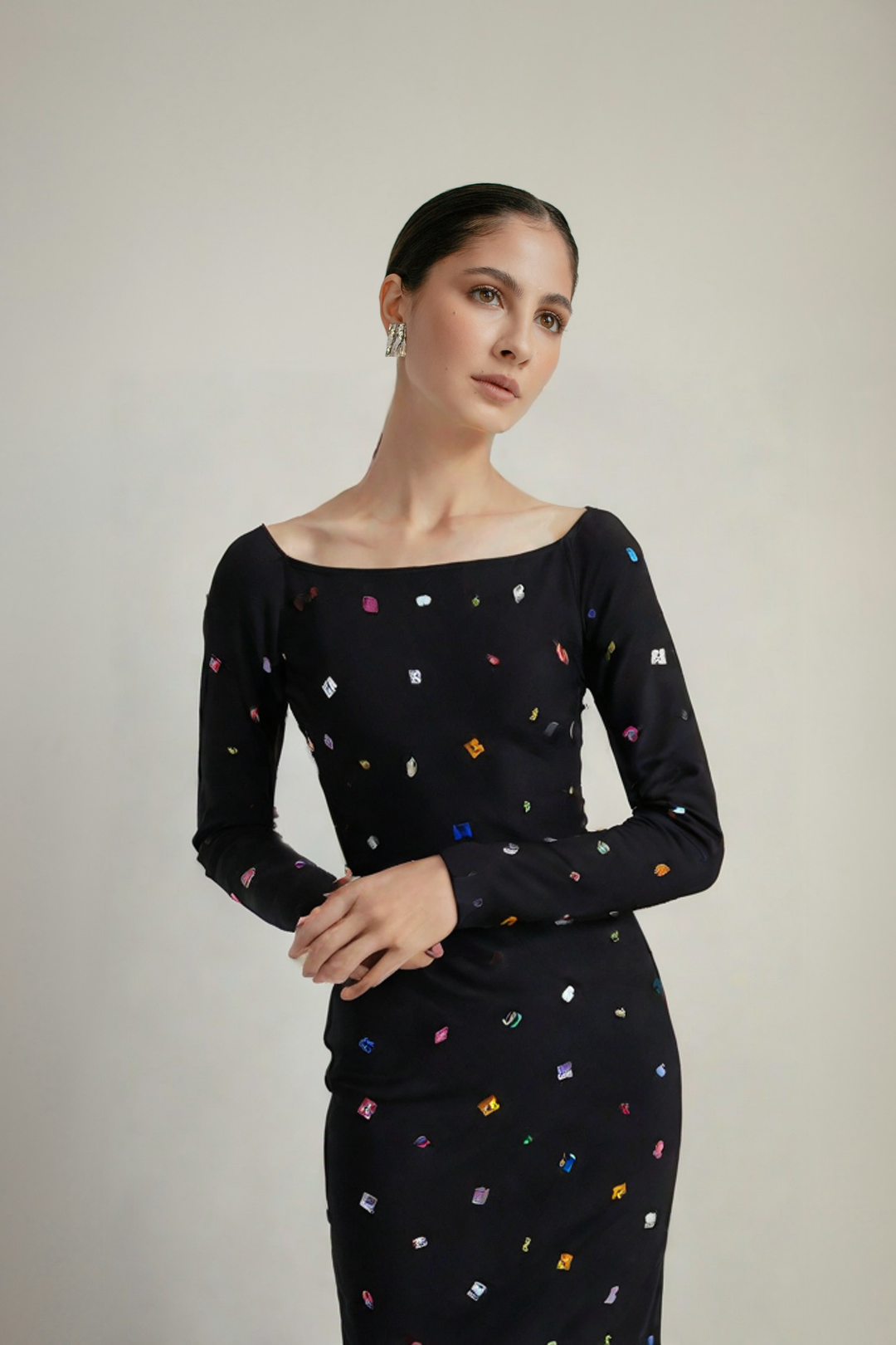 Fashion Heavy Industry Colorful Diamond Solid Medium Length Women&
