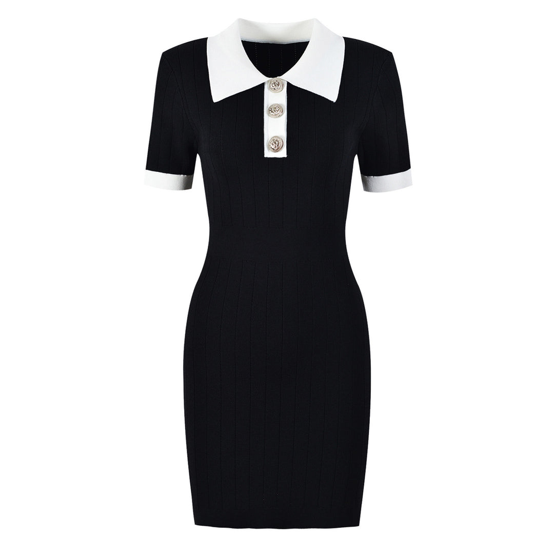 New fashionable and high-quality knitted collar slim fit short sleeved dress