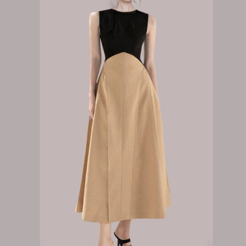 Hit Color Summer Dresses For Women Round Neck Sleevless High Waist Folds Slim Pullover Dress