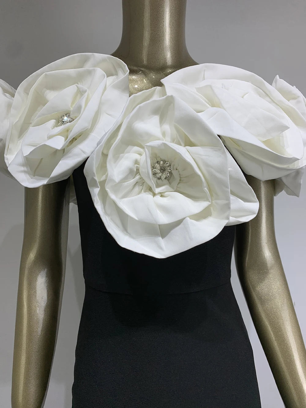 Bandage dress white large flower long formal dress