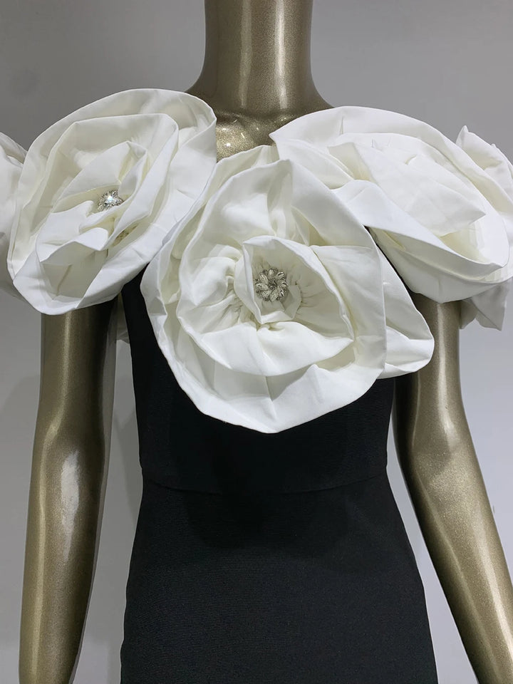 Bandage dress white large flower long formal dress