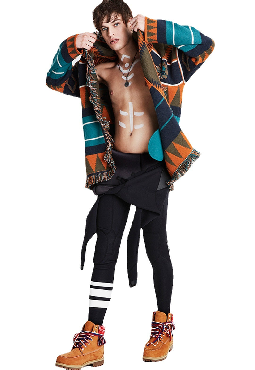 Autumn And Winter Medium Long Jacquard Sweater Coat Loose Thickened Vintage Wool Blended Knitting Cardigan