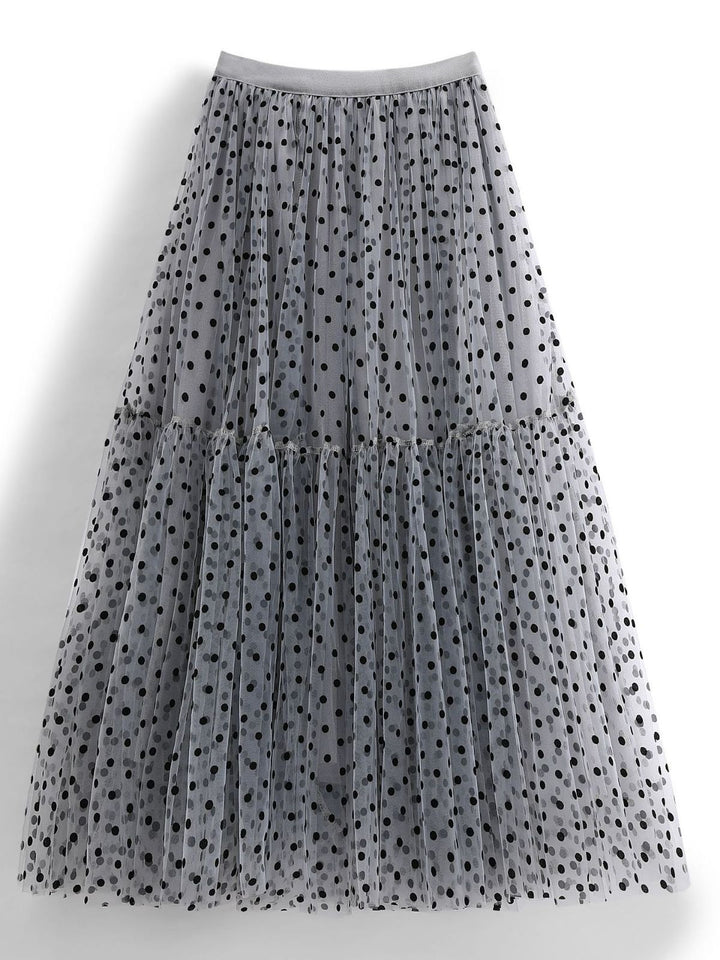 Mesh half skirt, heavy industry flocking polka dot skirt, oversized umbrella skirt, A-line skirt, fluffy gauze skirt