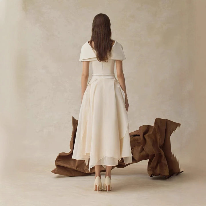 Waist Cinched Dress with Cape Two-Piece Set Long Dress