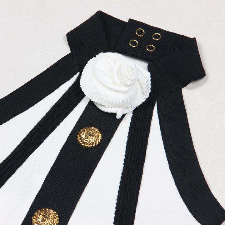 Summer new sleeveless three-dimensional flower slim knit hanging neck dress with back zipper skirt