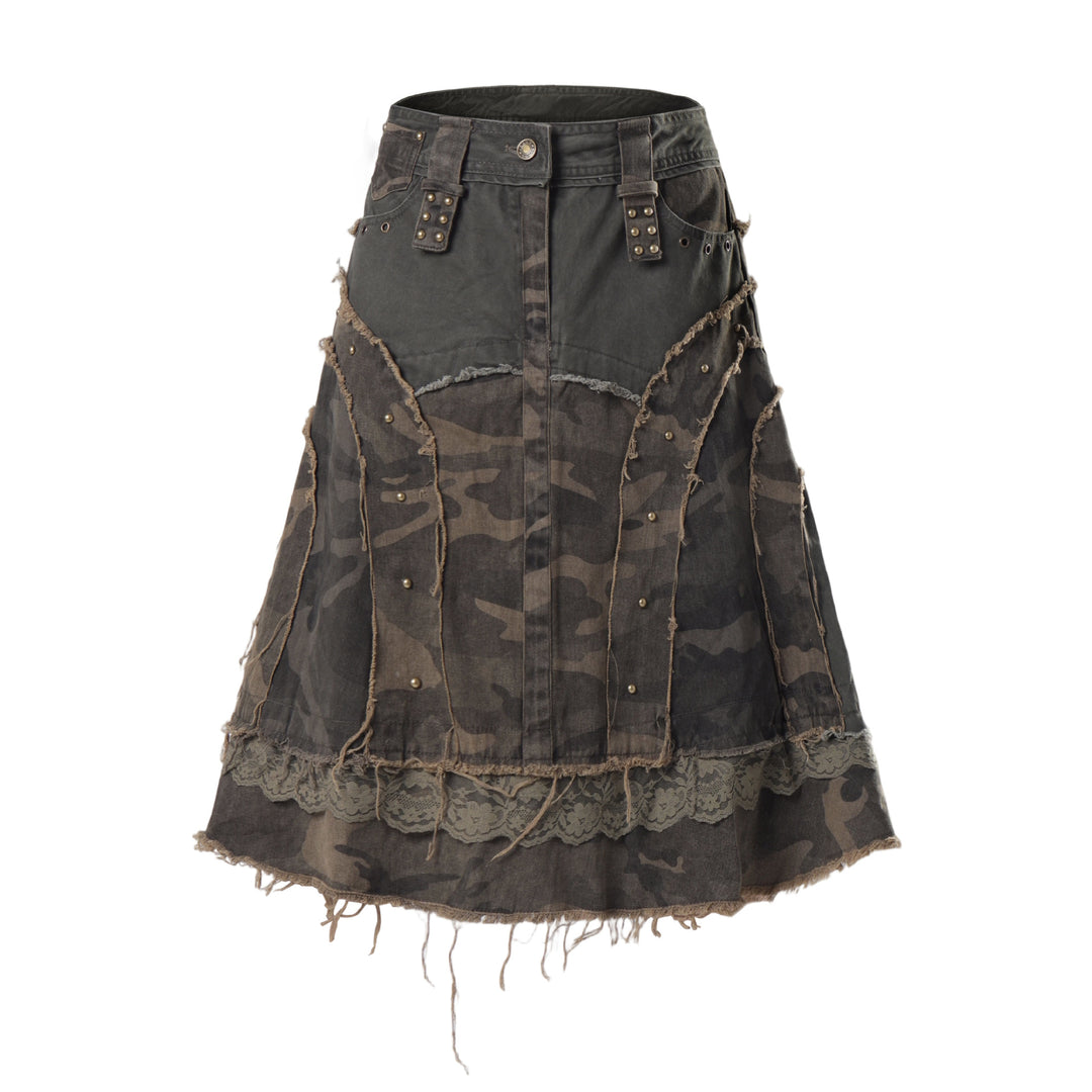 Rivet camouflage half body skirt long skirt for women