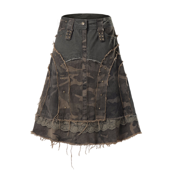 Rivet camouflage half body skirt long skirt for women