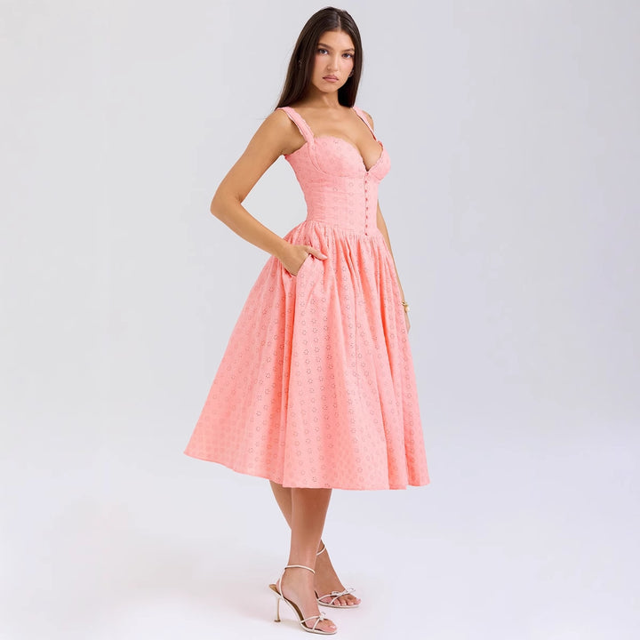 Solid color embroidered soft mesh heavy industry sexy slim fit suspender dress