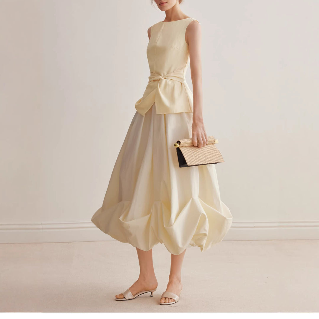 Chic Bubble Skirt Women Spring Summer Design Pleated Hem Mini A-Line Skirt